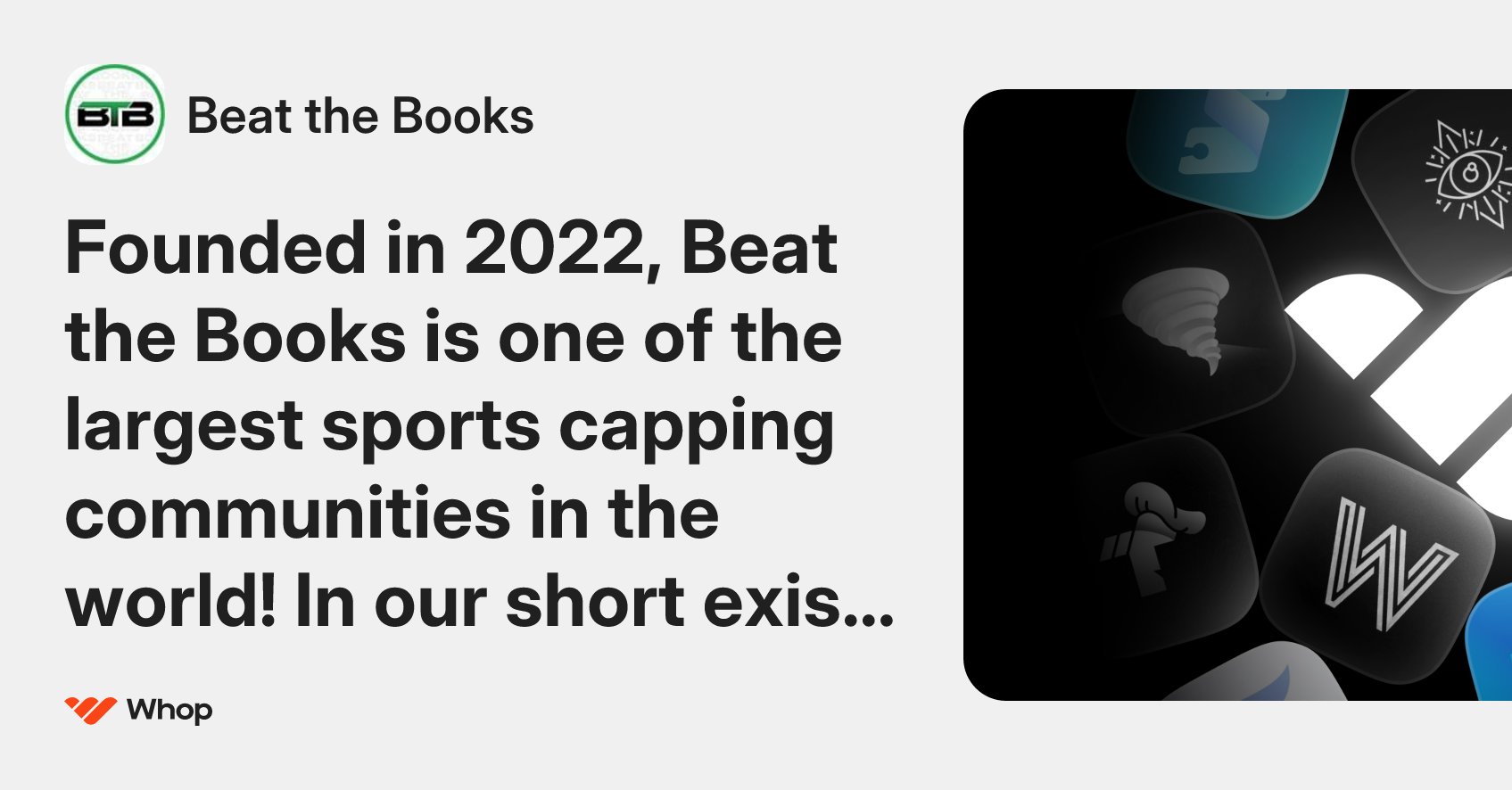 JFar2Nice's tweet card. Founded in 2022, Beat the Books is one of the largest sports capping communities in the world! In our short existence, we've helped over 50,000 members Beat the Books, with a team that's collectively...