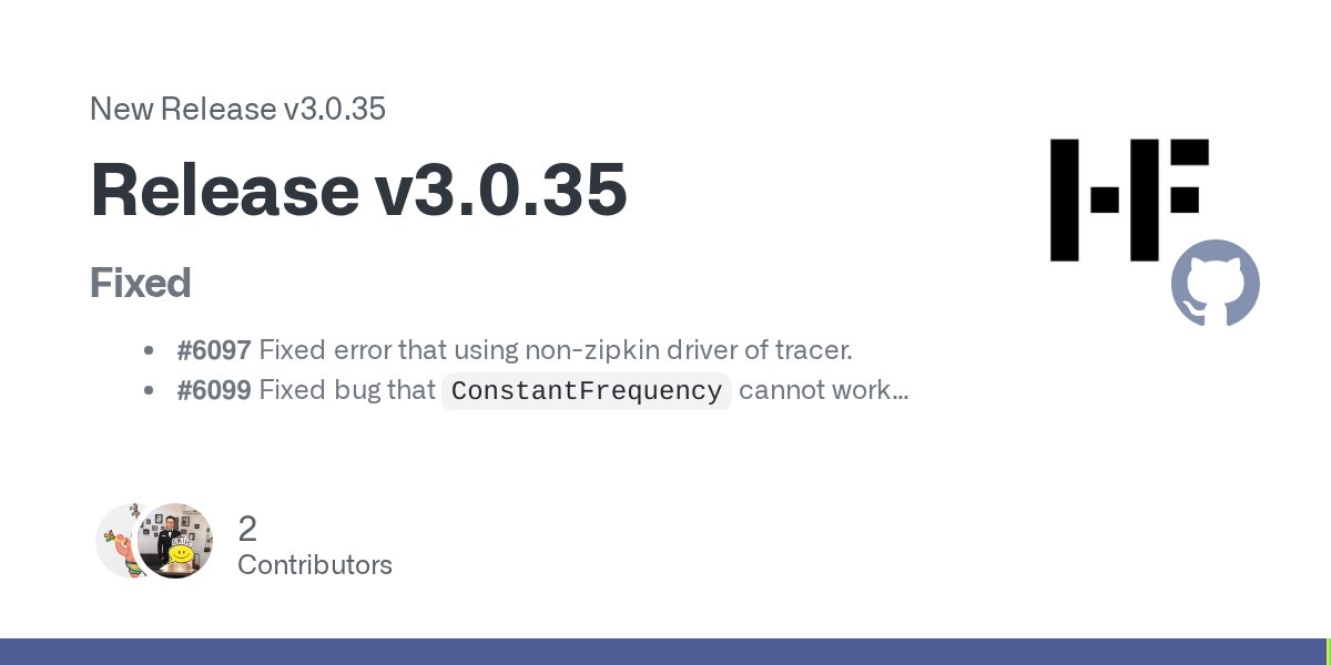 hyperfland's tweet card. Fixed #6097 Fixed error that using non-zipkin driver of tracer. #6099 Fixed bug that ConstantFrequency cannot work when using redis. #6110 Fixed bug that configuration of other processes were not ...