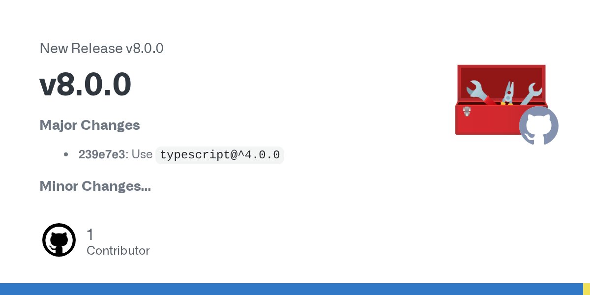beraliv's tweet card. Major Changes 239e7e3: Use typescript@^4.0.0 Minor Changes ab6f68e: Add StrictExtract to check the original structure of type and extract it correctly 239e7e3: Add MergeN: you can pass tuple of ...