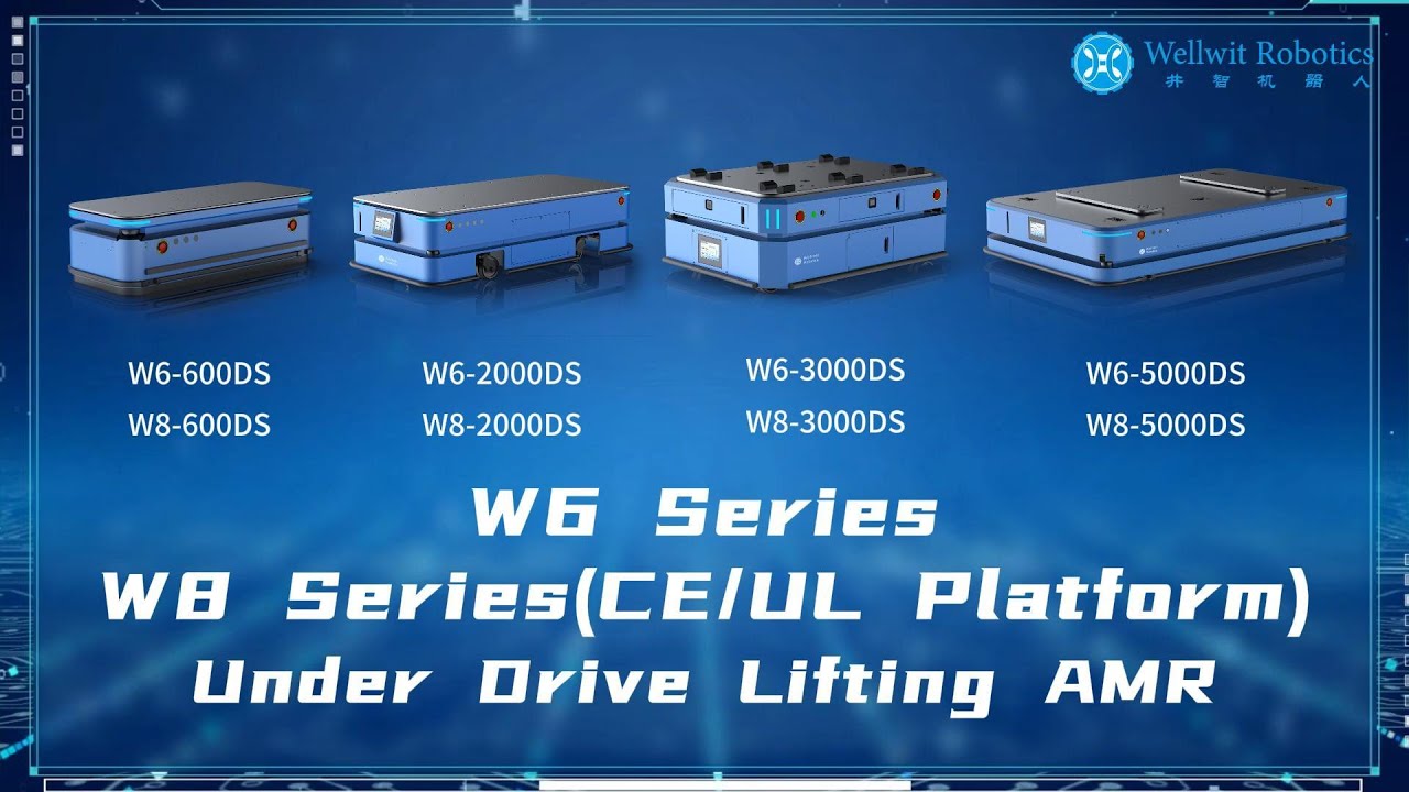 WellwitRobotics's tweet card. Under Drive Lifting AMR:W6&W8 Series（No-CE/CE/UL compliant platform）