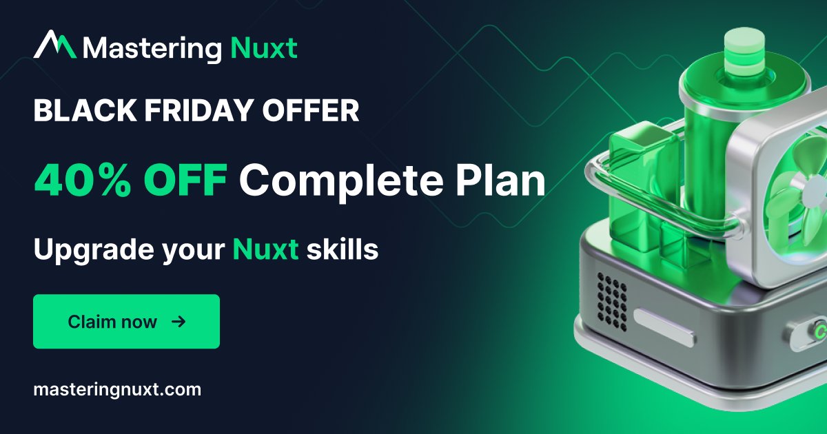 MasteringNuxt's tweet card. The complete guide to developing and deploying fast, production-ready Nuxt apps. MasteringNuxt is the most in-depth, fun, and realistic course made on Nuxt.