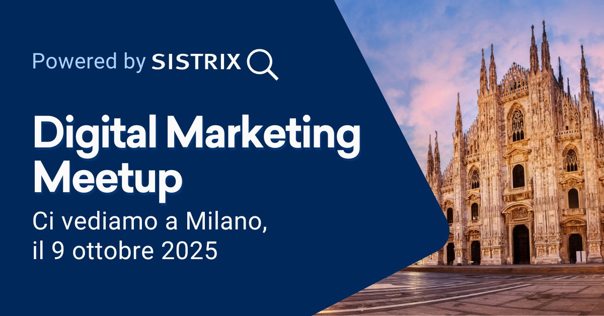 SistrixIT's tweet card. Isciriviti al Digital Marketing Meetup powered by SISTRIX! Ci vediamo in presenza per un evento gratuito dedicato a networking e formazione.