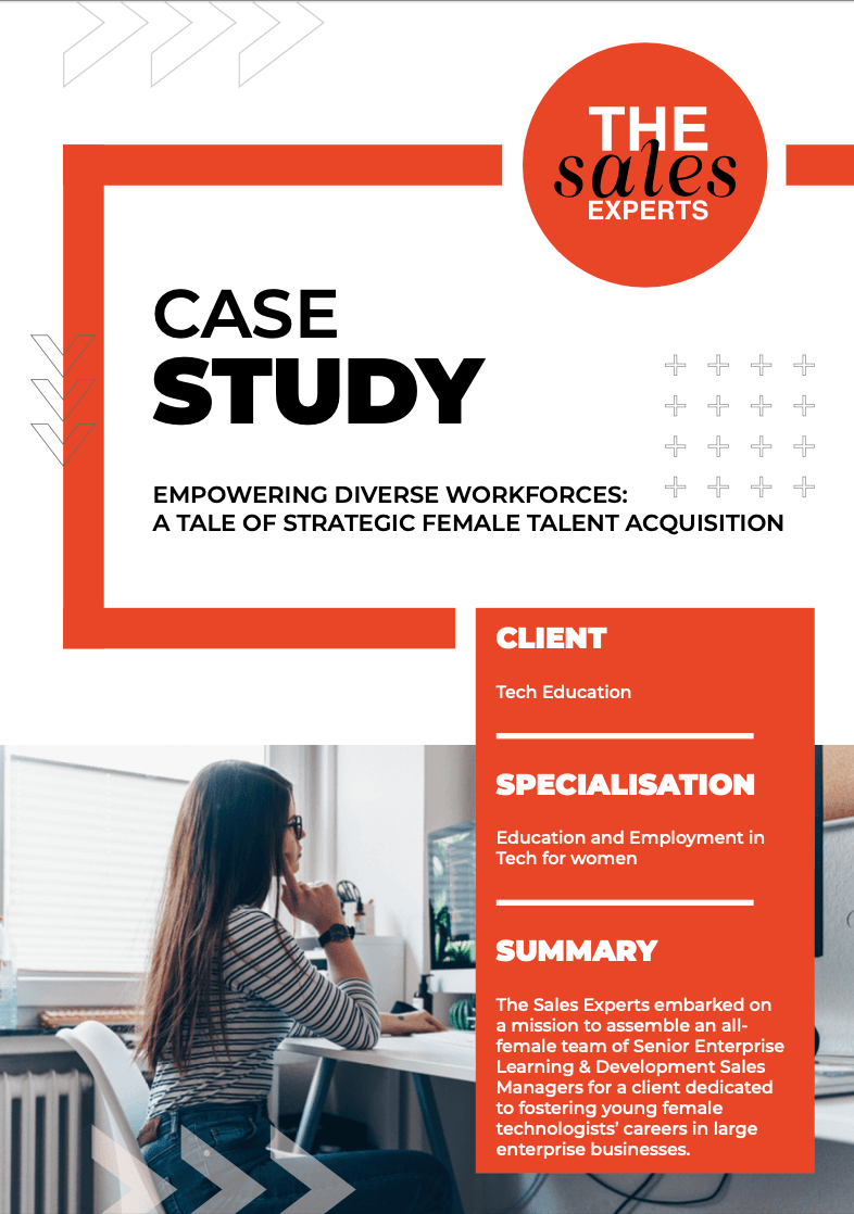 TheSalesExperts's tweet card. Discover how our inclusive hiring practices helped an e-learning company recruit top female team. A case study in diversity hiring and equitable recruitment.