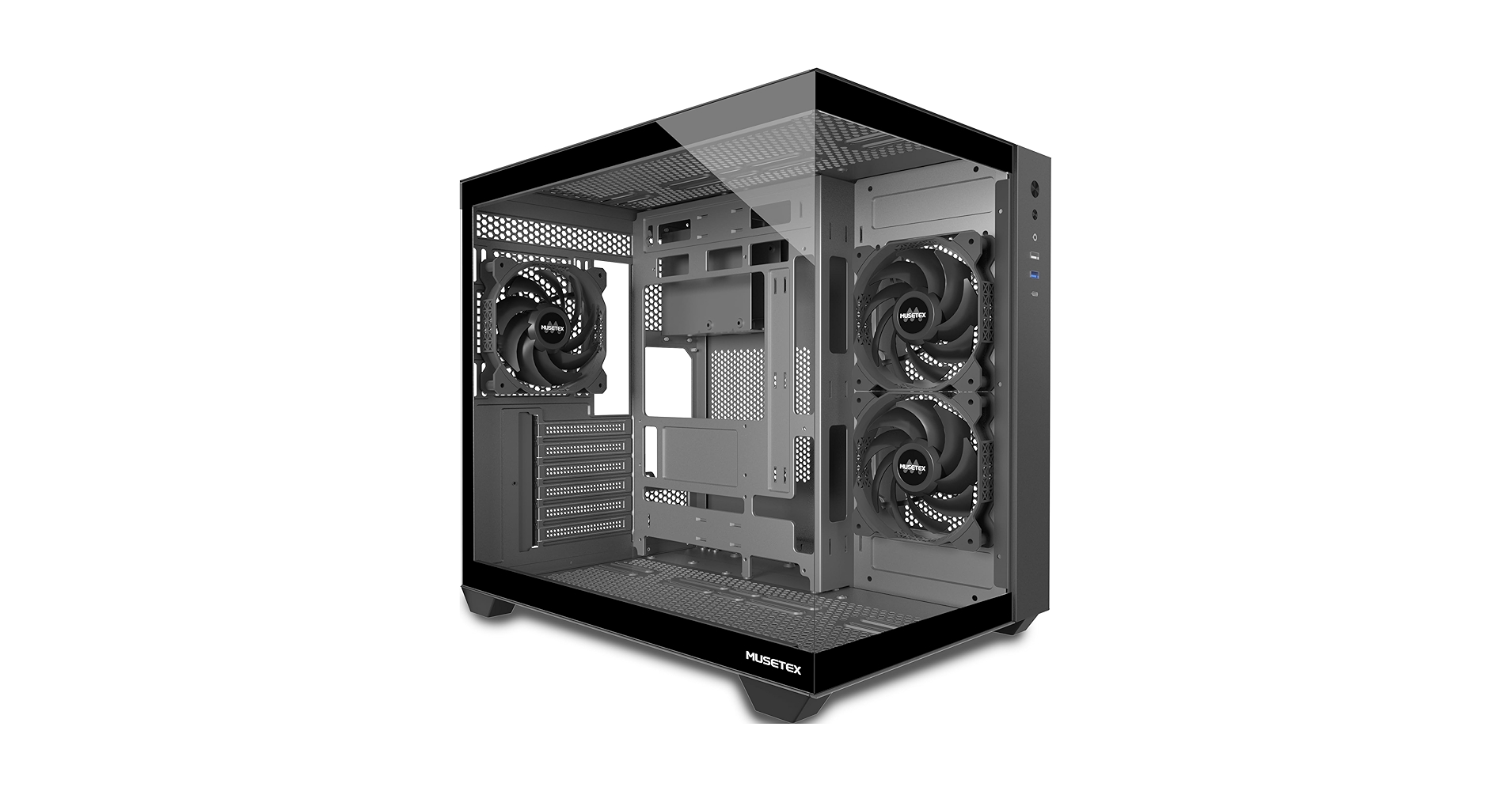 TechDealAlert's tweet card. Enjoy the intelligent architecture and cool heat dissipation of the MUSETEX Y6 ATX panoramic glass pc case. This unique pc case is equipped with a 270° double-sided tempered glass side transparency...