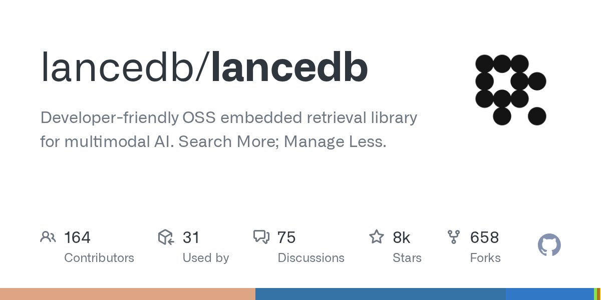 ZubiTheDev's tweet card. Developer-friendly OSS embedded retrieval library for multimodal AI. Search More; Manage Less. - lancedb/lancedb