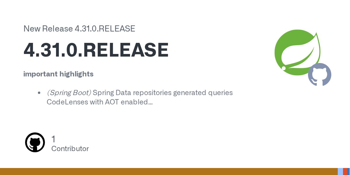 springtools4's tweet card. important highlights (Spring Boot) Spring Data repositories generated queries CodeLenses with AOT enabled (Spring Boot) Spring Boot 3.5 upgrade (build files and properties only) (Spring Boot) Hier...