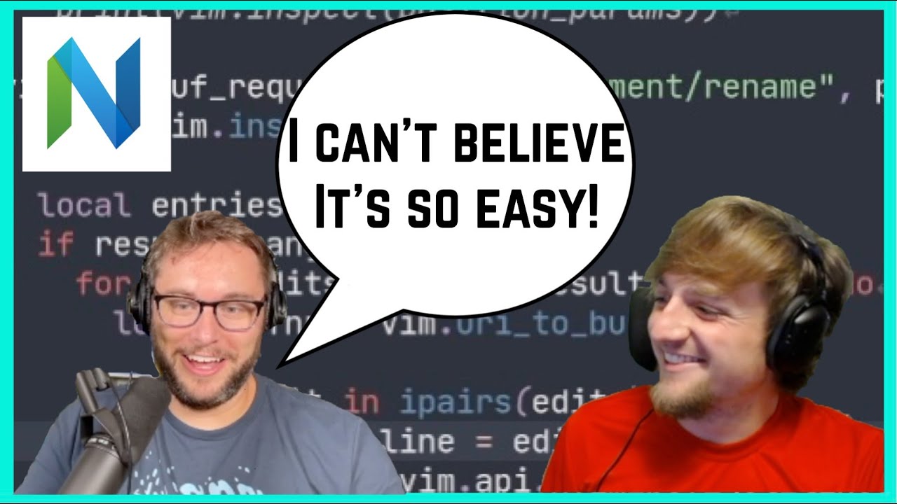 teej_dv's tweet card. Neovim Builtin LSP Tutorial: Customizing Renames w/ Nick Nisi