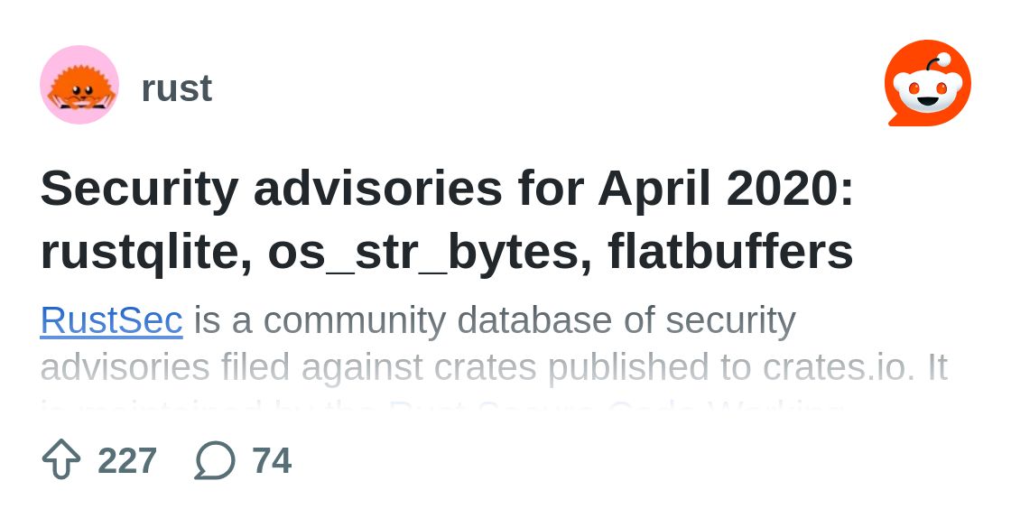 RustSec's tweet card. Explore this post and more from the rust community