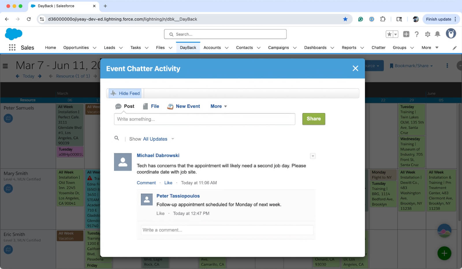 seedcode's tweet card. Complete your work without leaving the calendar by launching Salesforce pages in modal windows within DayBack.
