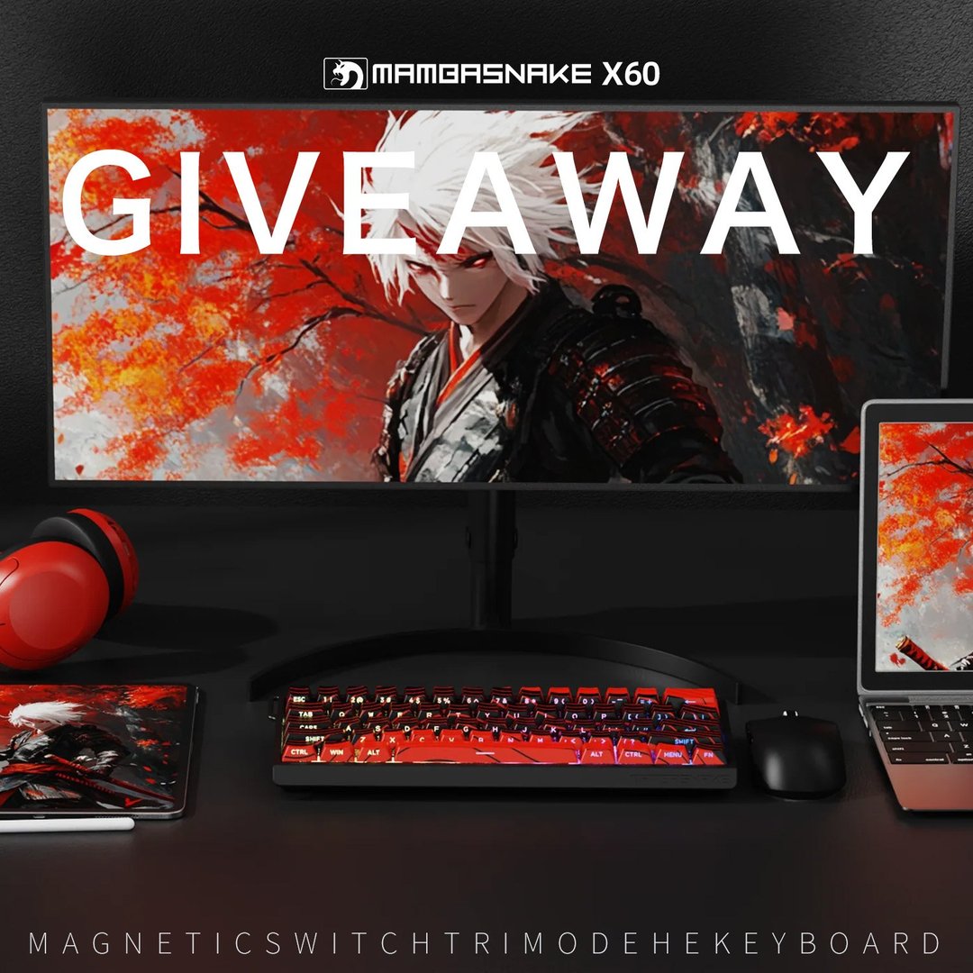 GabrielCalefi2's tweet card. MAMBASNAKE GIVEAWAY ROUND 33！ PRIZE X60 HE KEYBOARD Ultra-responsive gaming product for ultimate performance! The winner will be randomly selected by the system and announced on Nov. 28. Fans from...