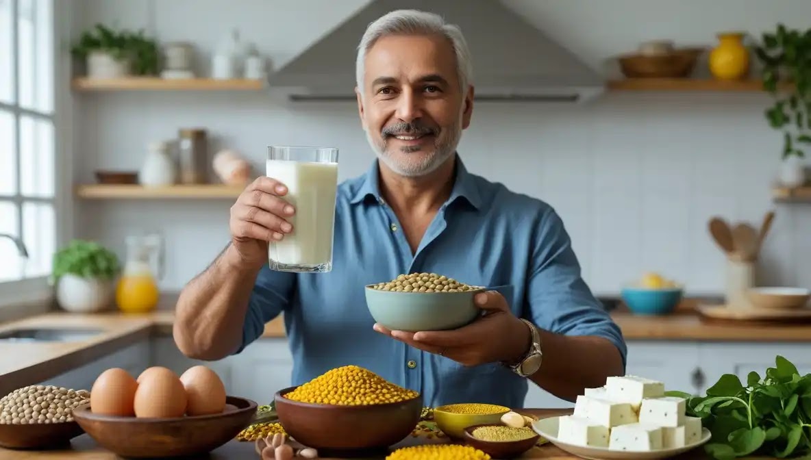 dhiman303's tweet card. Know 5 early signs of Protein Deficiency in Men and expert ways to fix it naturally through diet and lifestyle