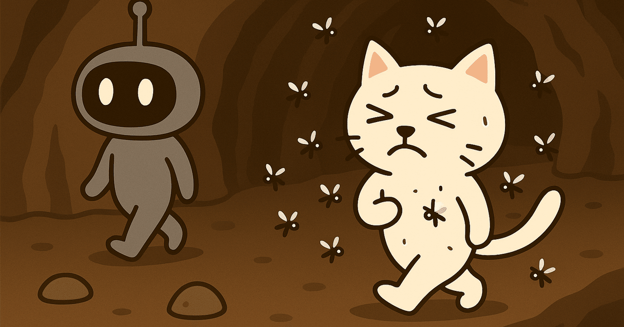 tensyokuneko's tweet card. このシリーズは、現場で毎日起きている混乱の“構造”を読み解き、再設計するための実践記録です。 ※構造読解30本シリーズ｜第２部：痛点の構造｜第７章 ベテランの積み上がった負荷は努力でも善意でもなく、“流れの暴力”だ。 ※ChatGPTでイラストギャラリー Q.なぜ転職猫にだけ虫の大群がたかる？ ①さっき浴びた水が臭い ②さっき拾った荷物が臭い ③もともと転職猫自身が臭い ④ベテランだから ■...