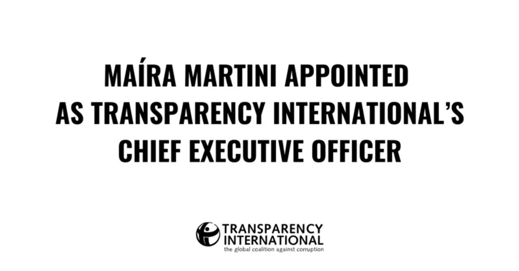anticorruption's tweet card. Maíra Martini has been appointed as the new Transparency International Secretariat's Chief Executive Officer