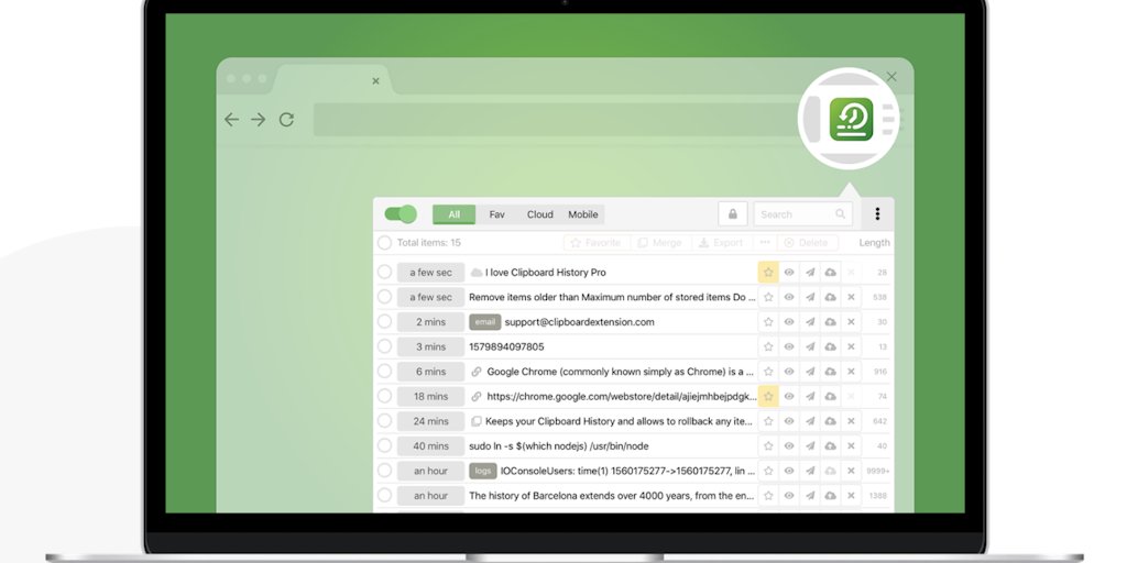 ClipboardExt's tweet card. The Clipboard History Pro is the most popular clipboard manager for your Chrome browser. It saves every text you copied, manages clipboard history and helps you with daily copy-paste routines.