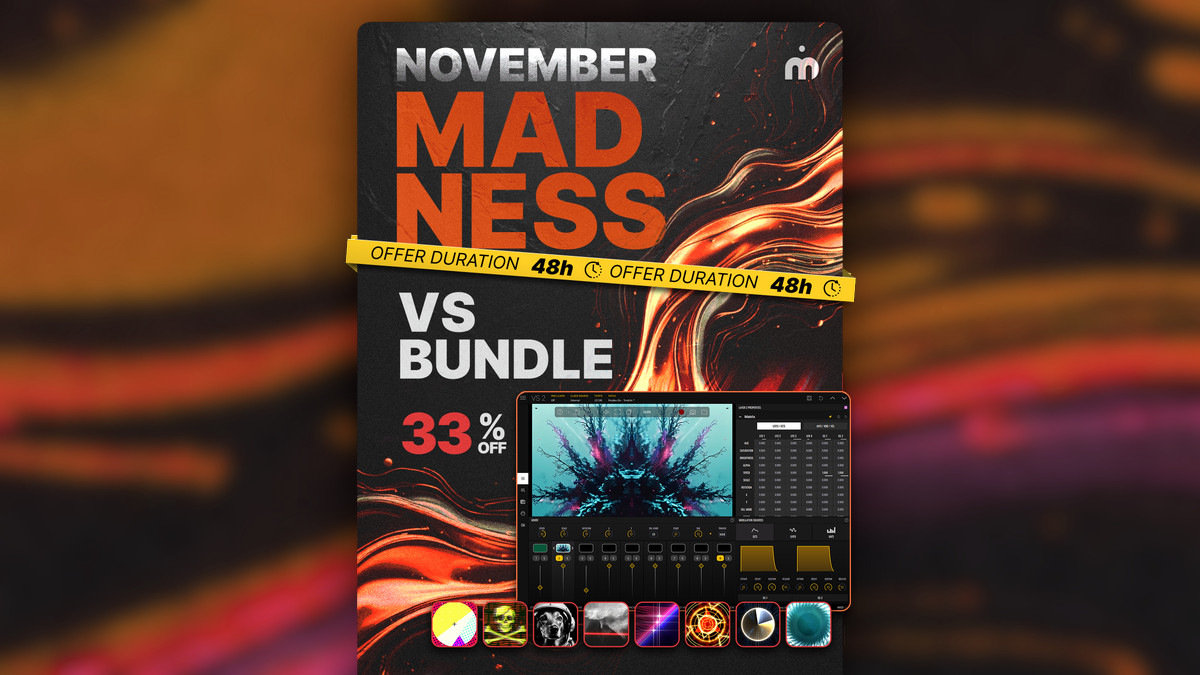 rekkerd's tweet card. Imaginando continues its November Madness promotion with a 48-hour sale on a bundle of its VS - Visual Synthesizer and all 8 expansion packs with new shaders, videos, images and presets from Perplex...