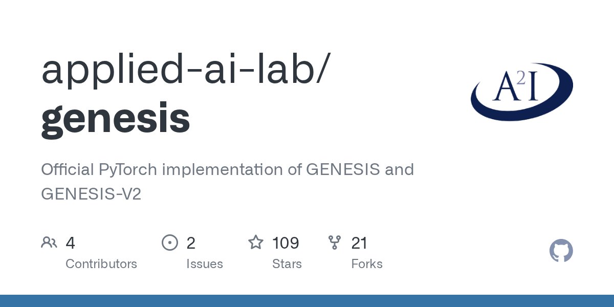 martinengelcke's tweet card. Official PyTorch implementation of GENESIS and GENESIS-V2 - applied-ai-lab/genesis
