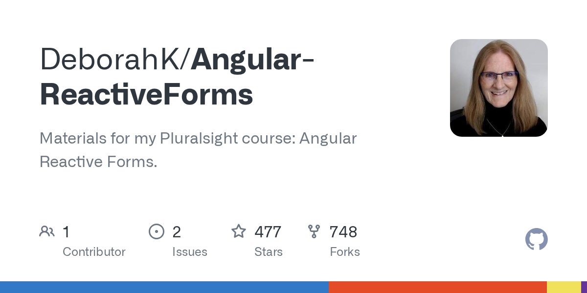 DeborahKurata's tweet card. Materials for my Pluralsight course: Angular Reactive Forms. - DeborahK/Angular-ReactiveForms