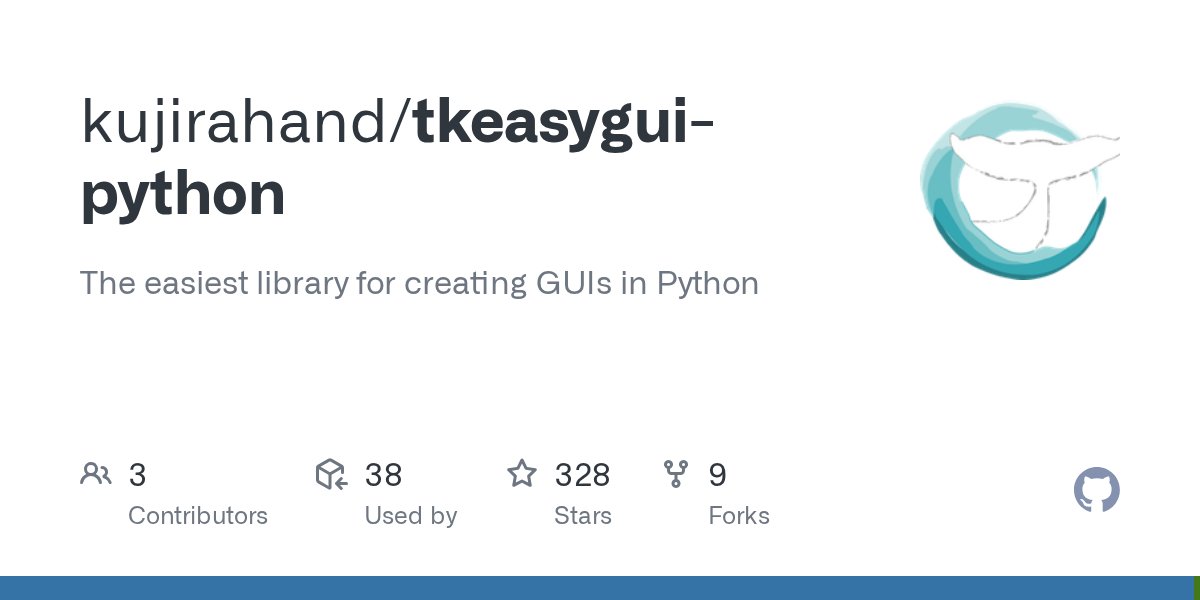 kujirahand's tweet card. The easiest library for creating GUIs in Python. Contribute to kujirahand/tkeasygui-python development by creating an account on GitHub.