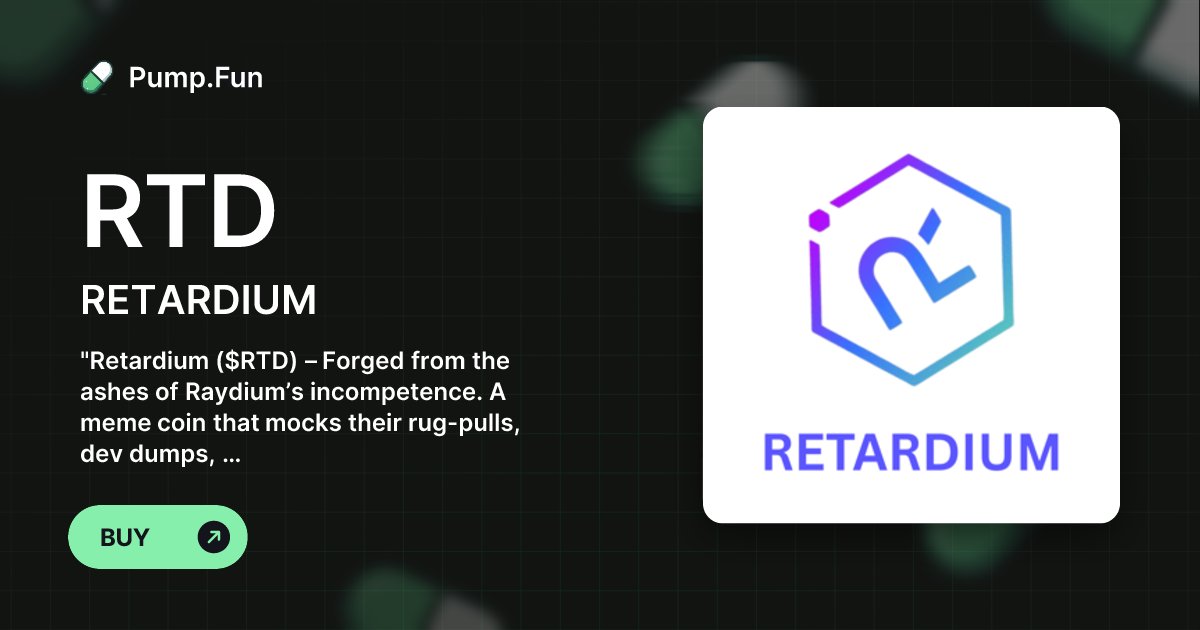 exitliquidity07's tweet card. "Retardium ($RTD) – Forged from the ashes of Raydium’s incompetence. A meme coin that mocks their rug-pulls, dev dumps, and radio silence. We’re not the next Raydium — we’re its f*ing obituary."