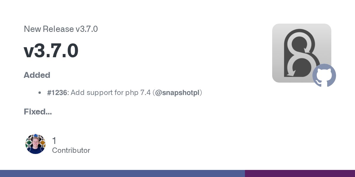 pamilme's tweet card. Added #1236: Add support for php 7.4 (@snapshotpl) Fixed #1270: Fix issues with PHP version handling in build (@Sam-Burns) #1282: Updated the year on Changelog dates (@choult) #1284: Restore PHP...