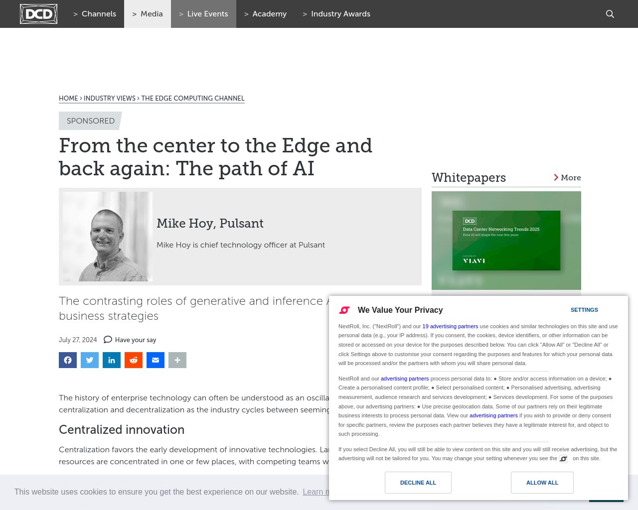 managetech_inc's tweet card. 要約： 企業技術の歴史は、集中と分散の振動として理解できる AIの進化において、生成AIと推論AIの対照的な役