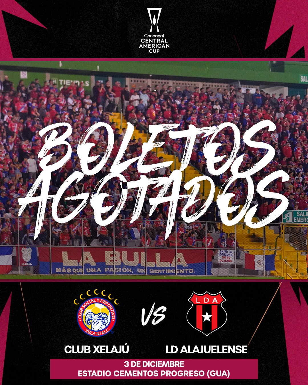 AntorchaDeporte's tweet card. ¡Estadio lleno! Se agotan las entradas para la final de vuelta de la Copa Centroamericana. Tras el empate 1-1 en Costa Rica, la final de vuelta entre Xelajú MC y Liga Deportiva Alajuelense se jugará...