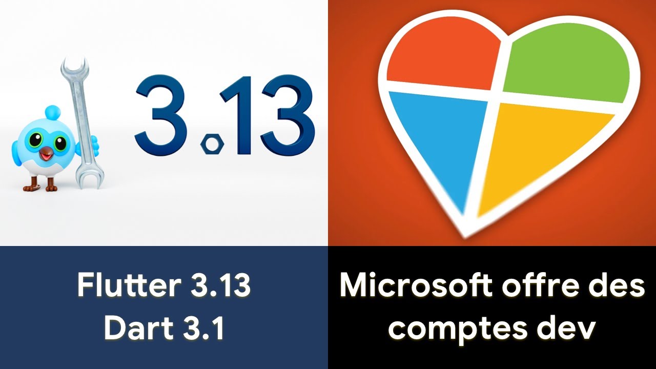 DevCafeYt's tweet card. Flutter 3.13 / Dart 3.1 : les nouveautés ✨ Microsoft offre des...