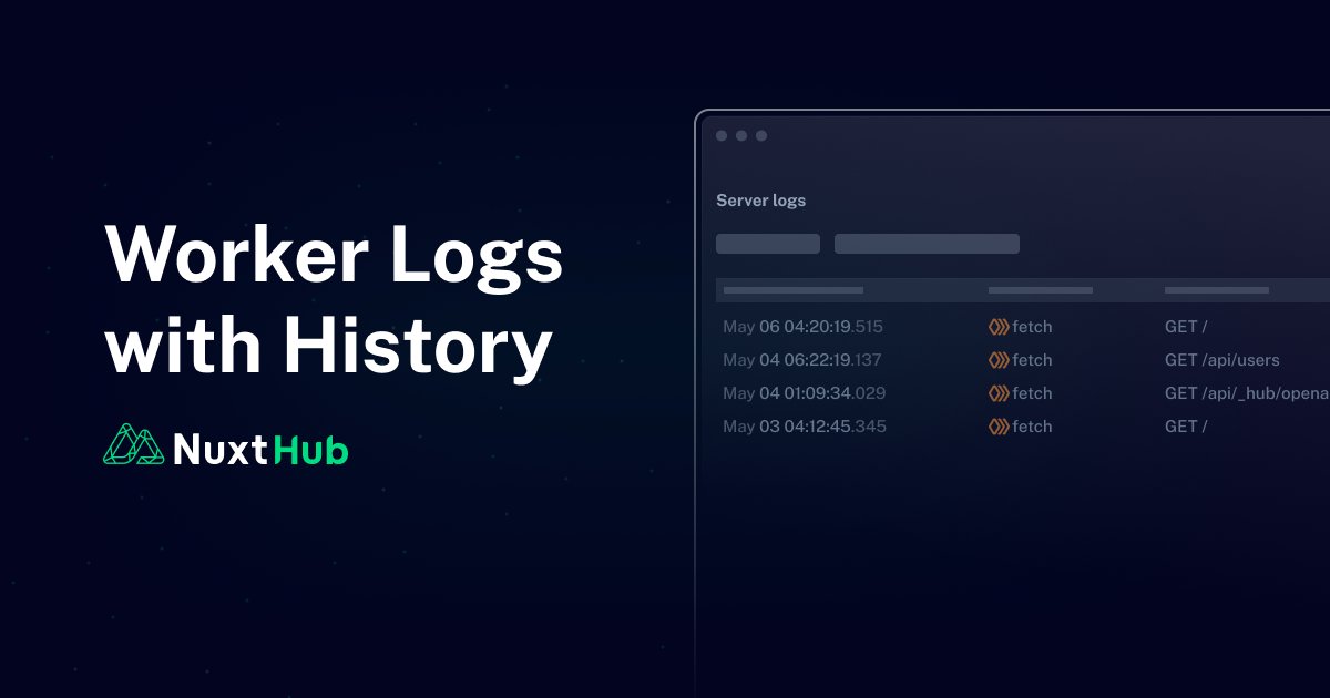 nuxt_hub's tweet card. Worker logs are now available on NuxtHub Admin, allowing you to filter and analyze historical logs from your deployed Nuxt App.