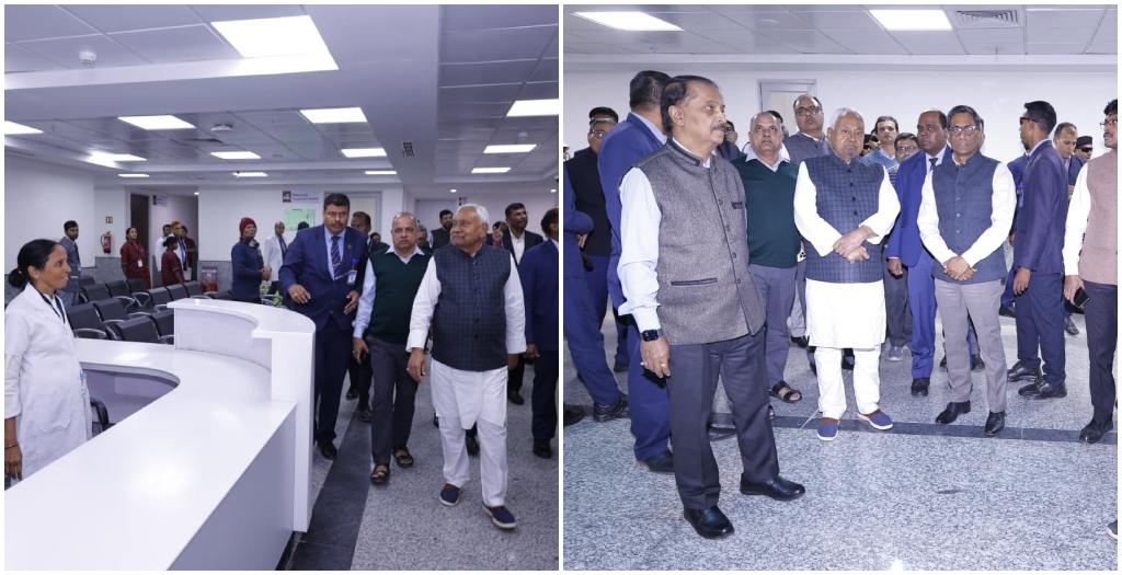 patna_press's tweet card. Chief Minister Nitish Kumar visited Patna Medical College and Hospital’s emergency unit, instructing officials to speed up construction while ensuring high safety and medical standards.