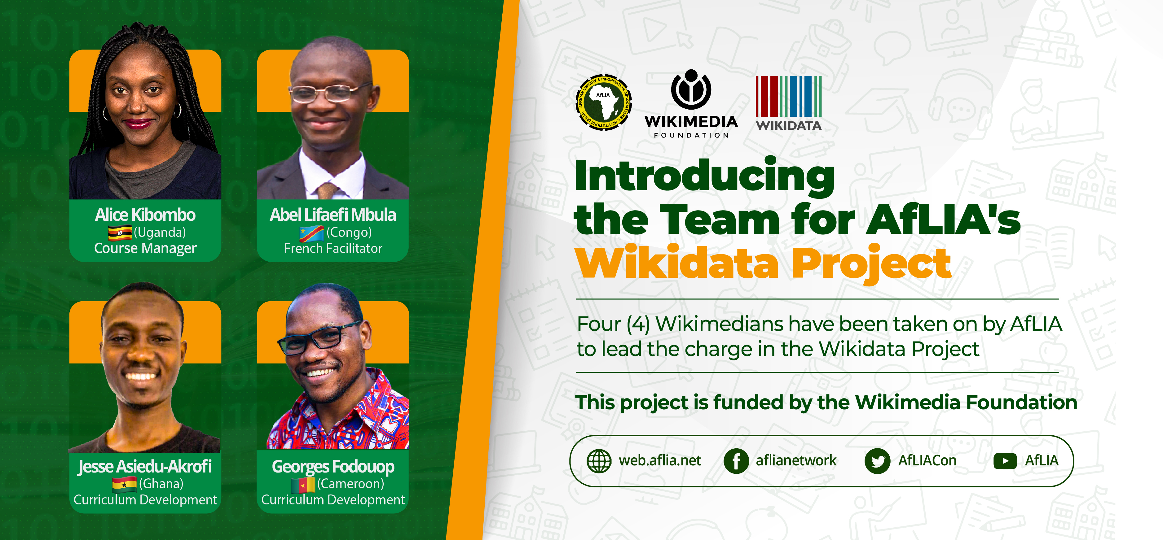 AfLIACon's tweet card. AfLIA has taken on four experienced Wikimedians to lead the charge in developing a learning framework (curriculum, modules and learning materials} for a Wikidata course and train English and French...