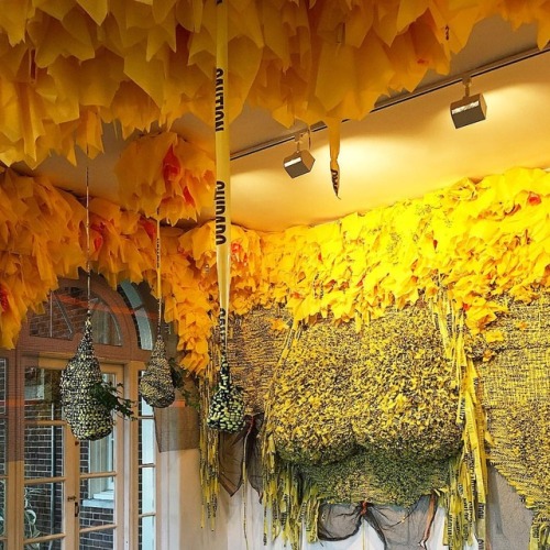 kb4go's tweet card. burninginwaterart: ““Outcasts: Women in the Wilderness” is on view at Wave Hill in NYC through July 9. Borinquen Gallo, Be(e) Sanctuary, 2017, debris netting, plastic bags and caution tape....