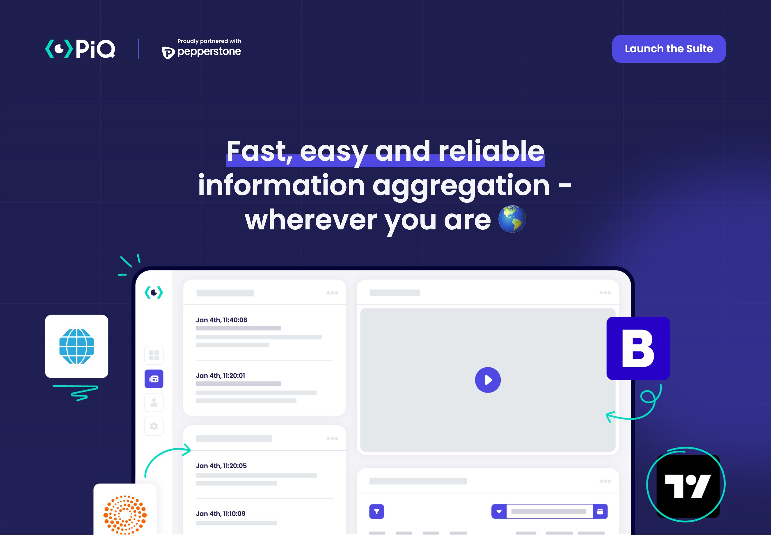 PiQSuite's tweet card. PiQ Suite aggregates information from over 500 sources, including news, data, social media feeds, and apps. Get everything you need to make informed trading decisions—all in one place.