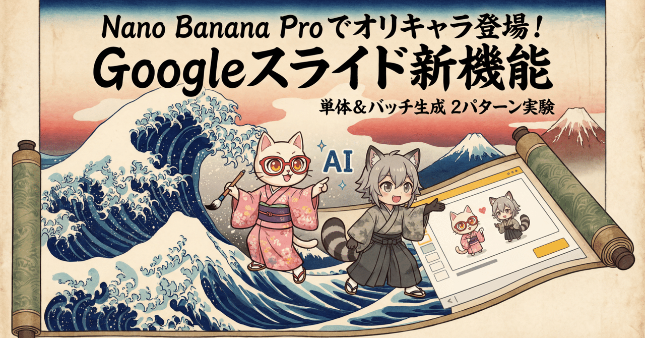 hAru_mAki_ch's tweet card. Googleスライドの新機能「Nano Banana Pro」を試してみたところ、オリジナルキャラクター（オリキャラ）を一貫して登場させることに成功しました。プレゼンスライドを自分らしくカスタマイズできる可能性を感じたので、実験の記録を共有します。 この記事では、2つのパターンを解説します。 パターン1：単体生成（1スライドずつ作成し、コンテキストを積み重ねる） パターン2：バッチ生成（複数...