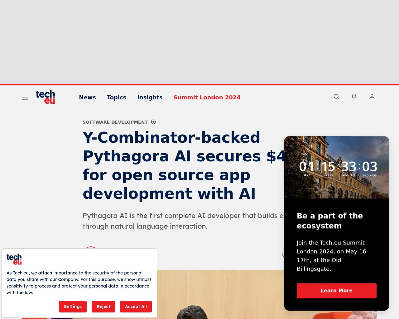 managetech_inc's tweet card. クロアチアのAI開発企業「Pythagora AI」は、400万ドルの資金調達を成功裏に終了したと発表しました