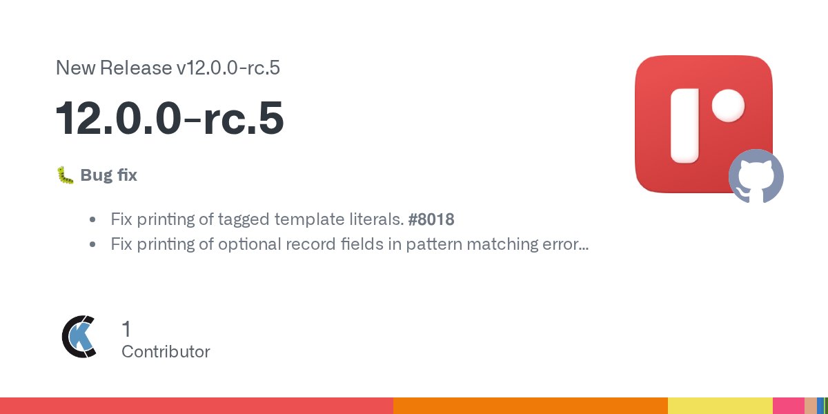 rescriptlang's tweet card. 🐛 Bug fix Fix printing of tagged template literals. #8018 Fix printing of optional record fields in pattern matching errors. #8019 🏠 Internal Editor: resolve @rescript/runtime via environment va...