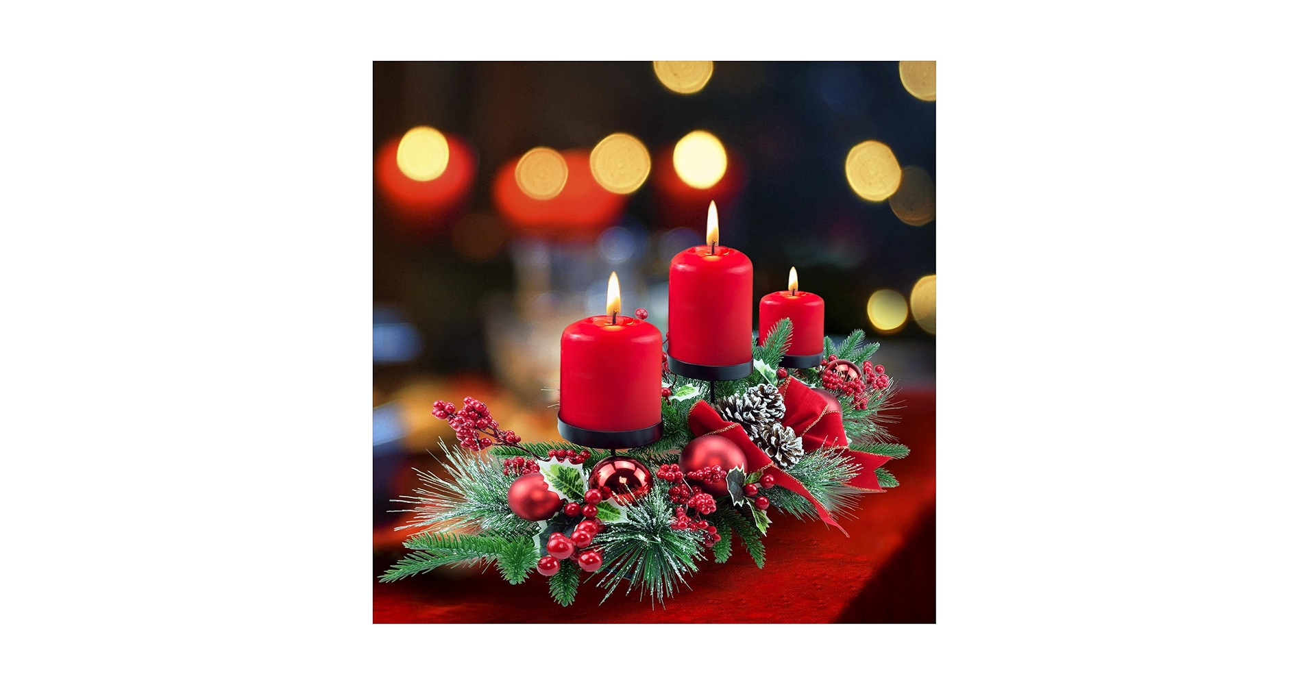 Amazon_Deals420's tweet card. YULETIME Candelabro triple de Navidad de 28 pulgadas, portavelas navideño con tres bandejas, bolas...
