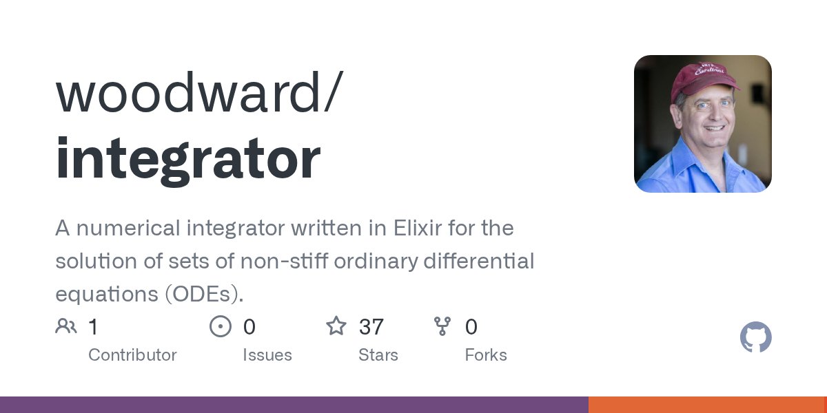 adolfont's tweet card. A numerical integrator written in Elixir for the solution of sets of non-stiff ordinary differential equations (ODEs). - woodward/integrator