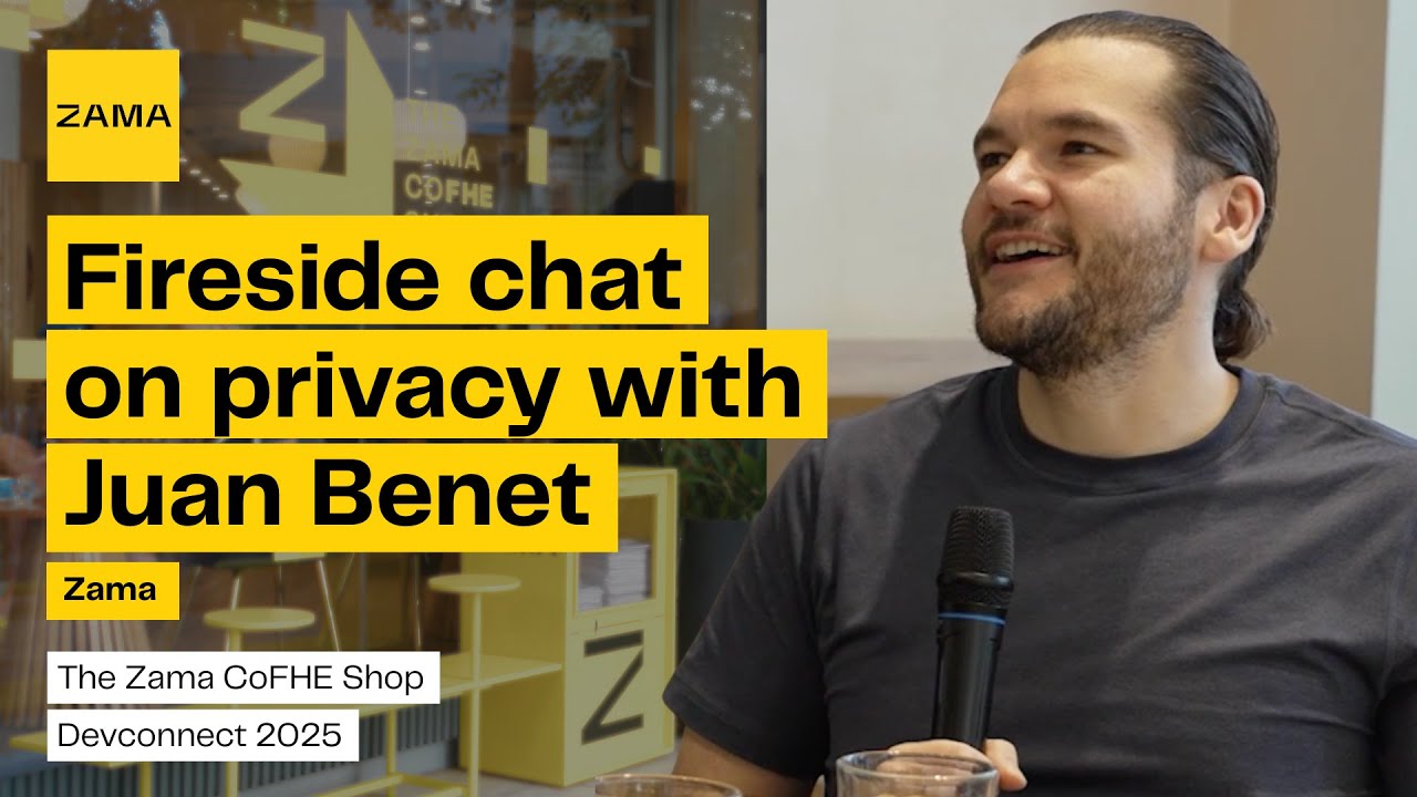 protocollabs's tweet card. Fireside chat on privacy with Juan Benet @ the Zama CoFHE Shop