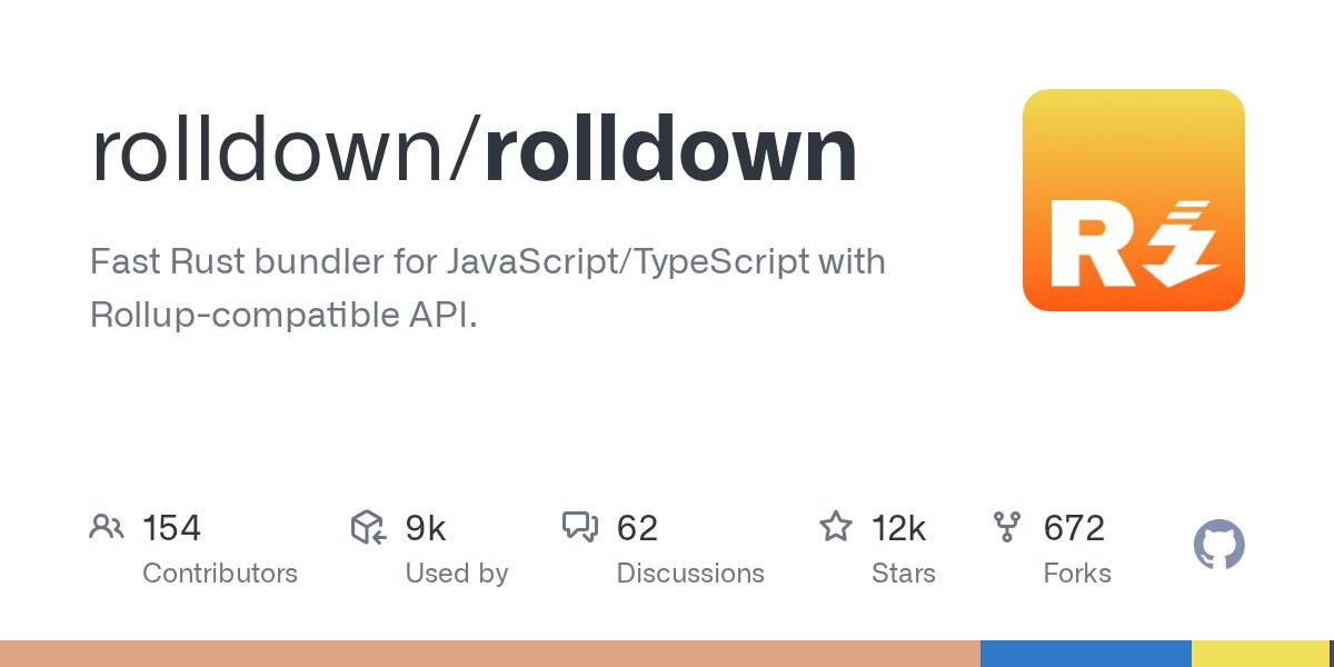 rolldown_rs's tweet card. Fast Rust bundler for JavaScript/TypeScript with Rollup-compatible API. - rolldown/rolldown