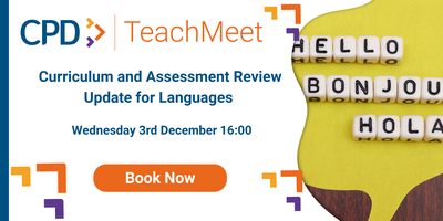 TwinklMFL's tweet card. What does the Curriculum and Assessment Review say about Languages?