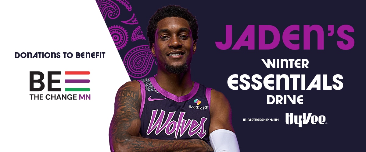 Twolves_PR's tweet card. Jaden McDaniels to Host “Jaden’s Winter Essentials Drive” Benefitting Be the Change MN | Minnesota...