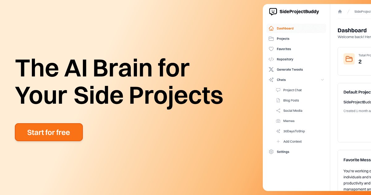 ALorek's tweet card. Chat with AI about your side projects using predefined contexts, create custom contexts, connect GitHub repos, and generate tweets from your code.