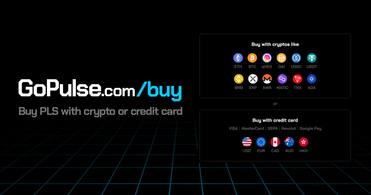 GoPulsecom's tweet card. Ascend to PulseChain by buying PLS with other cryptocurrencies or credit card!