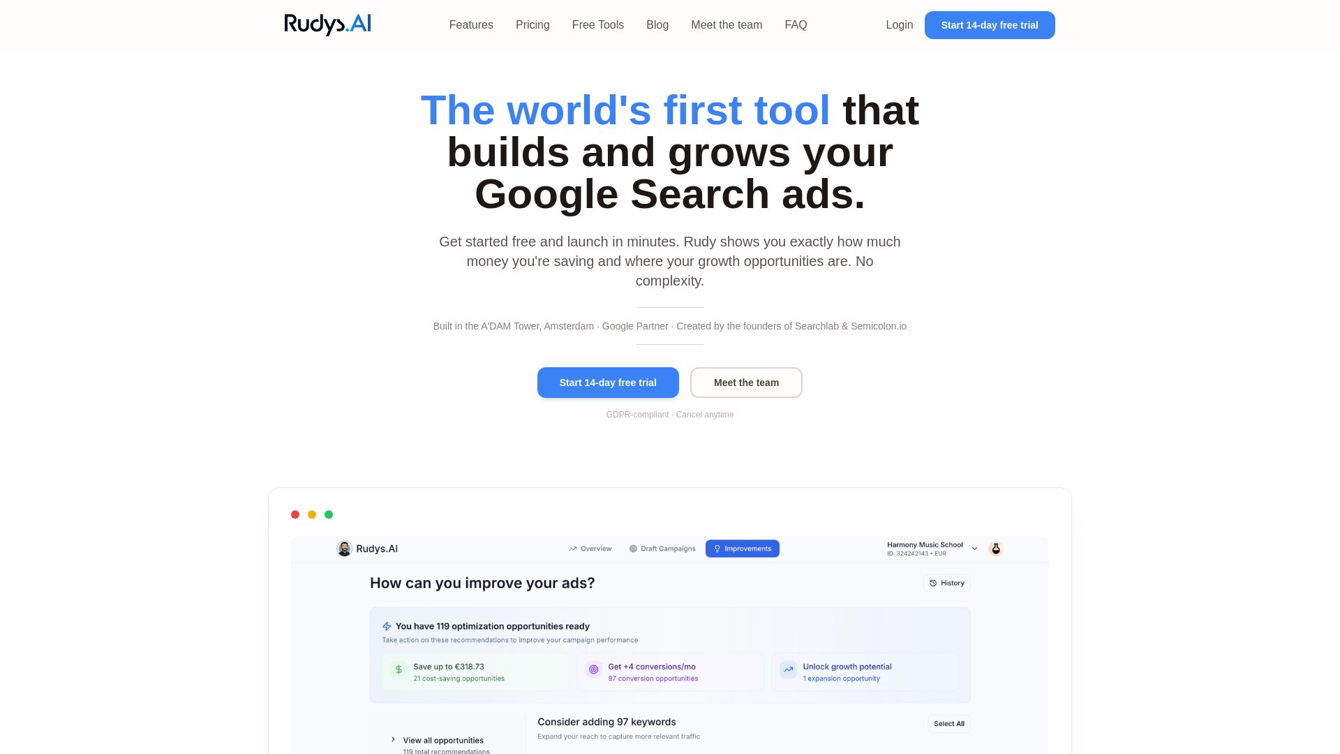 fullstackmkter's tweet card. Start Google Ads campaigns in minutes with Rudys.AI. Save money instantly with smart recommendations and weekly improvements — no agencies, no complexity.