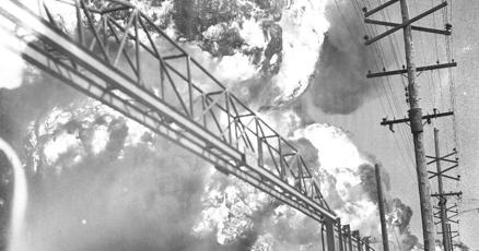 nwi_jsp's tweet card. A column of fire rose more than 1,000 feet – nearly as tall as the John Hancock Center – about the Midwest's largest refinery after a massive explosion 70 years ago.