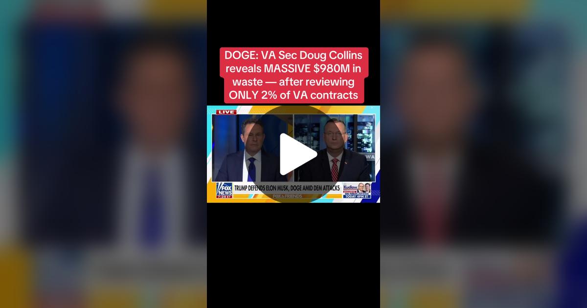 GeorgeRaygo's tweet card. 7968 likes, 345 comments. “DOGE: VA Sec Doug Collins reveals MASSIVE $980M in waste — after reviewing ONLY 2% of VA contracts.”