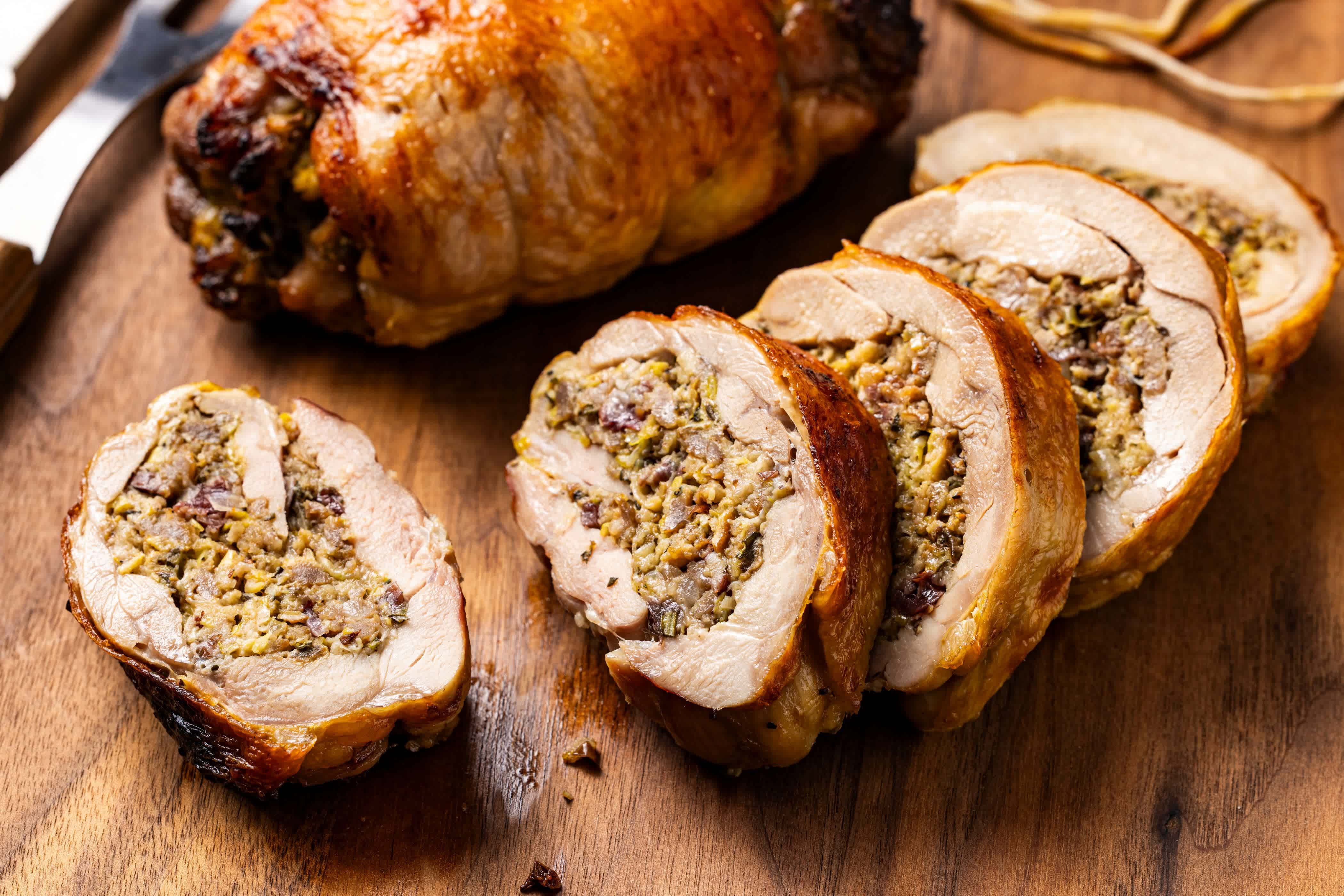 TestKitchen's tweet card. Hosting an intimate holiday? Trade the whole bird for this elegant, all-in-one package of succulent turkey thighs, fragrant stuffing, and savory gravy.