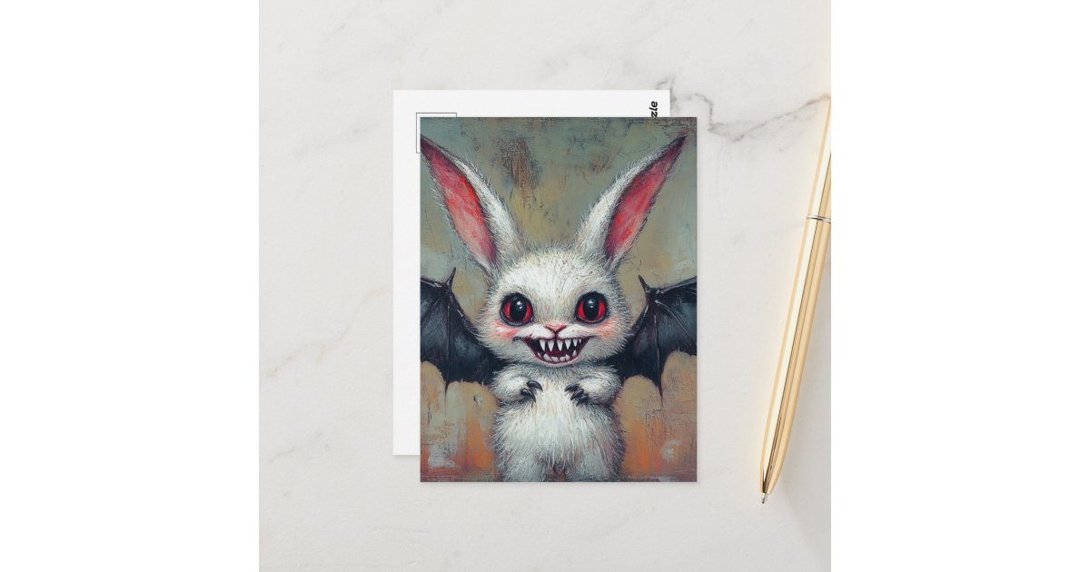 angelandspot's tweet card. AI generated art of an adorable Halloween vampire bat bunny hybrid critter