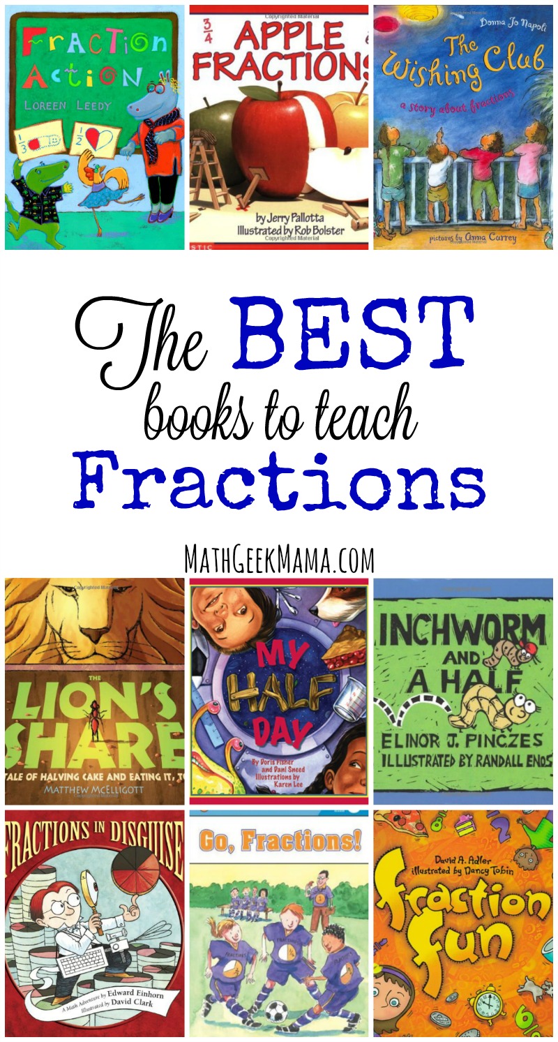 mathgeekmama's tweet card. This huge list of books includes all the best children's books to teach fractions, and explore math in a way that is fun and engaging for kids!