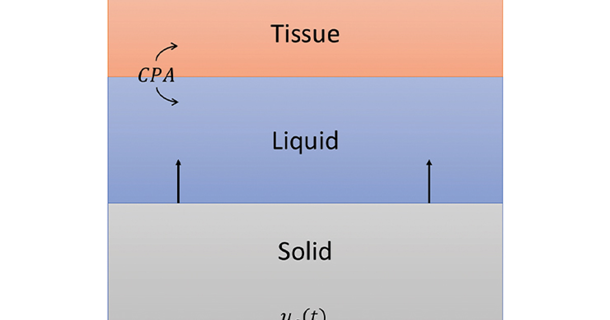MathAtMason's tweet card. A partial differential equation model represents thermal and chemical diffusion during the cooling phase of cryopreservation.